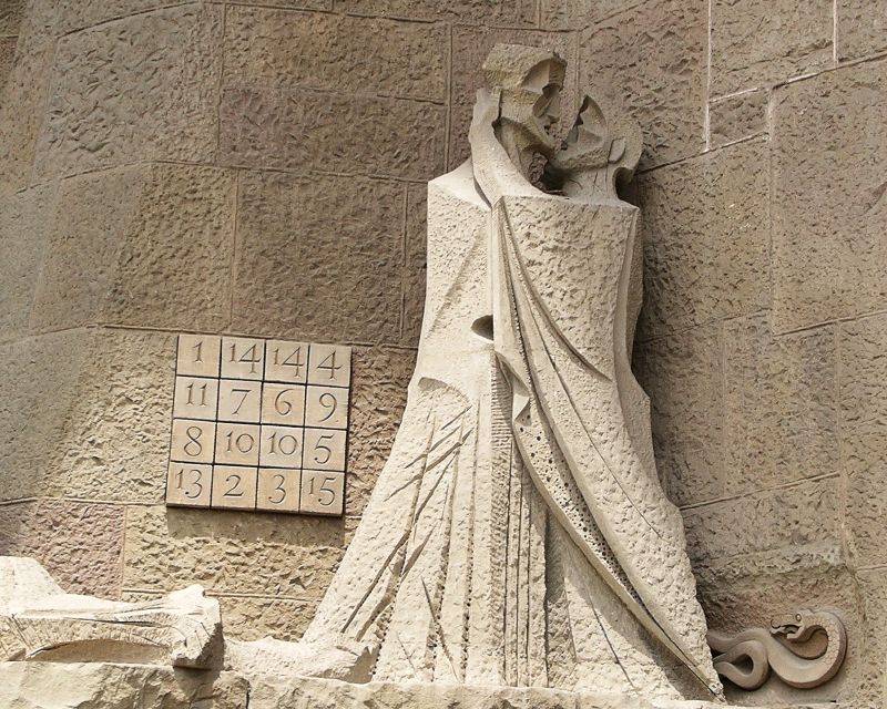 Bibelmotiv mit nebenstehendem Kryptogramm: Judas küsst Jesus - Doch was bedeuten die Zahlen?