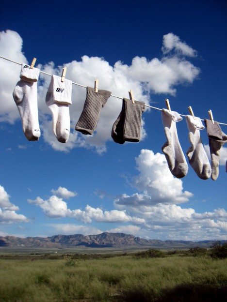Socken auf der Wäscheleine: Für muffige Wäsche gibt es immer eine Lösung!