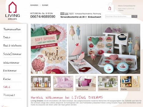 Living Dreams: Homepage des Online-Shops für Wohnaccessoires und alle schönen Dinge im Leben