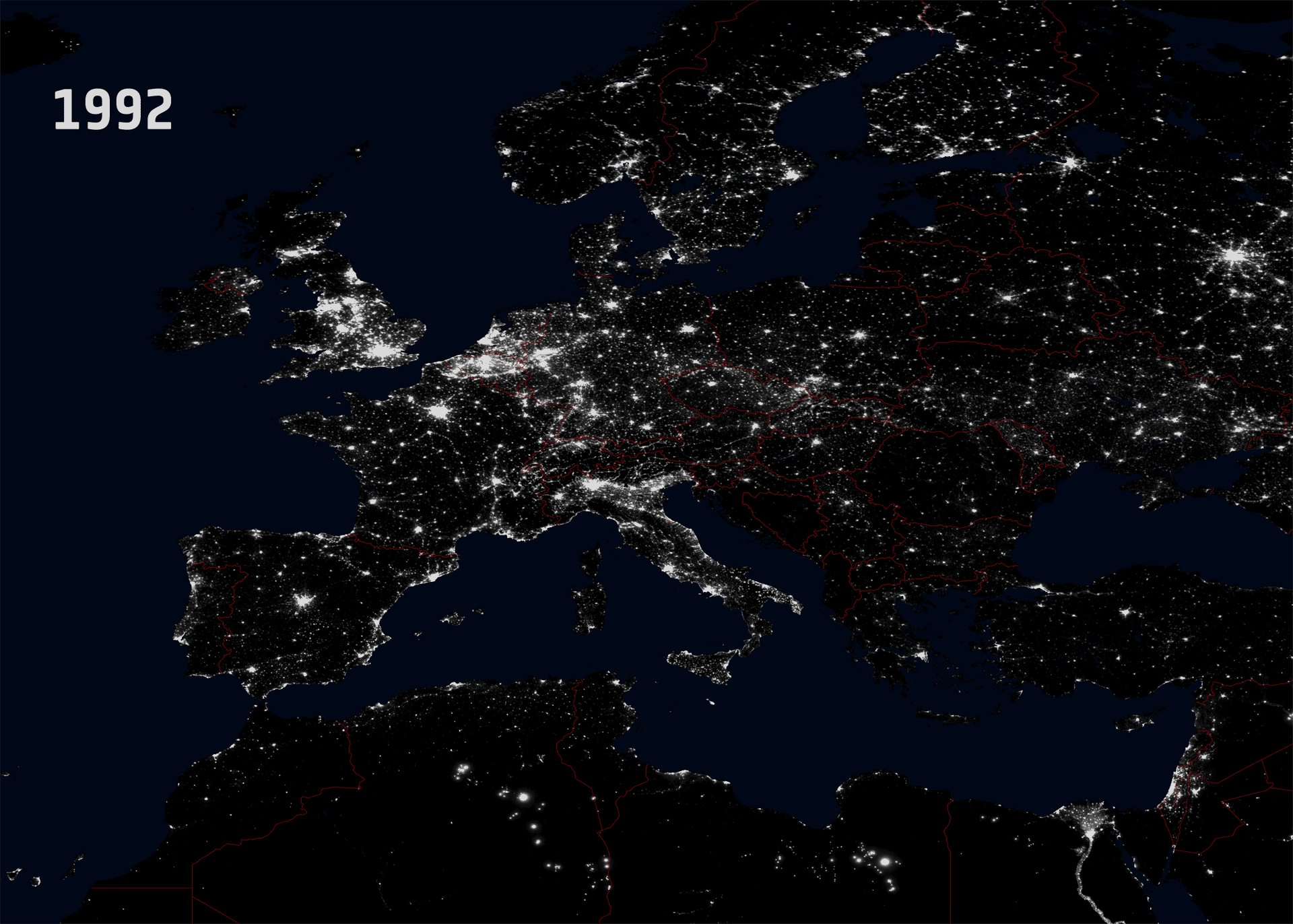 Lichtverschmutzung in Europa im Vergleich: 1992 vs. 2010
